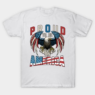 Proud To Be An American Graphic Eagle American Flag Ribbon T-Shirt